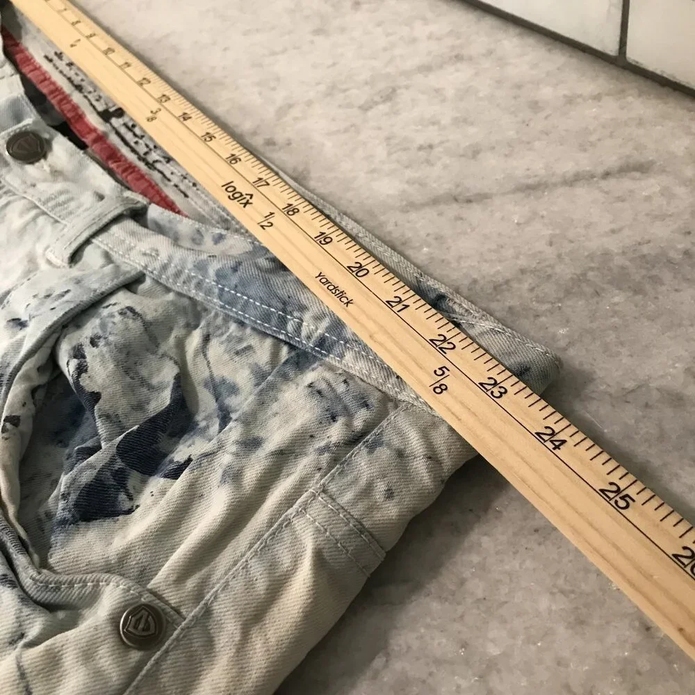 Encrypted Denim Shorts Mens 46 Distressed Denim Bleach Tie Dye Streetwear Jean